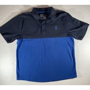 Spyder Men's Size Large Blue and Black Colorblock Performance‎ Polo Shirt Golf